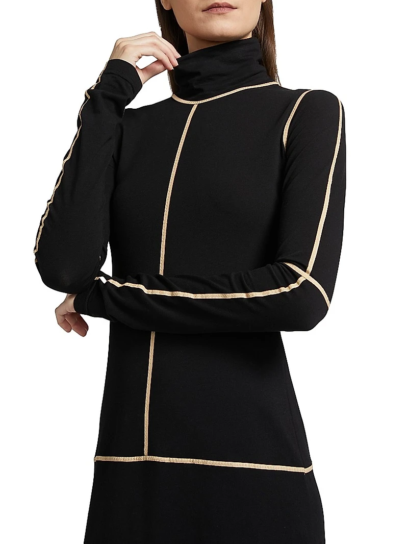 Contrast Piped Cotton Jersey Maxi Dress