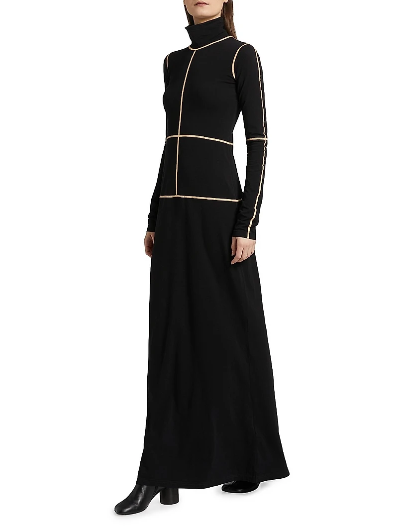 Contrast Piped Cotton Jersey Maxi Dress