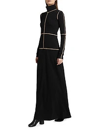 Contrast Piped Cotton Jersey Maxi Dress