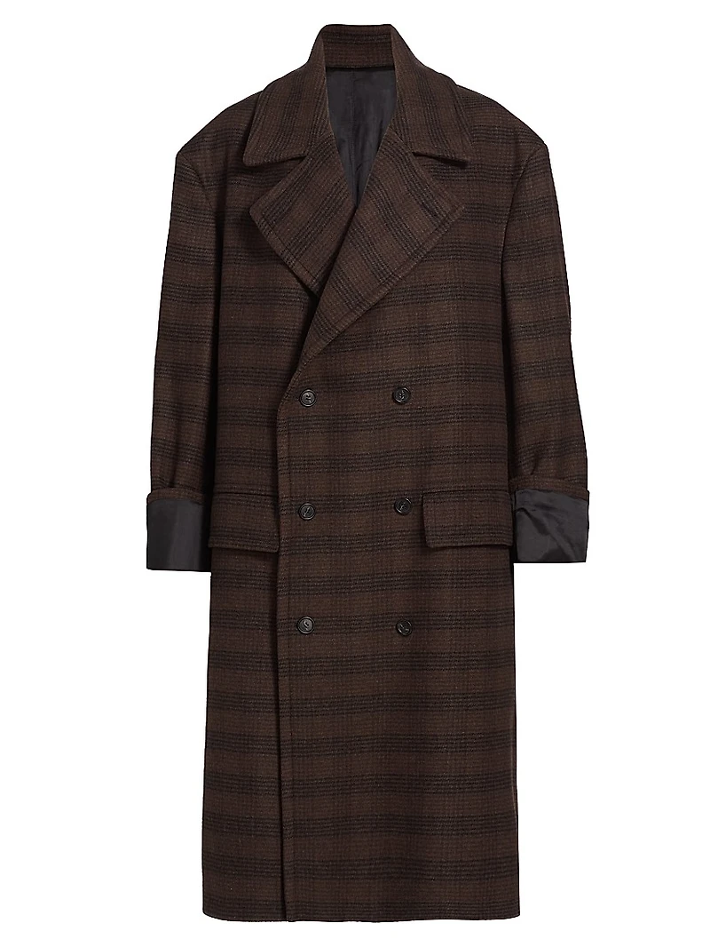 Check Wool-Blend Oversized Coat