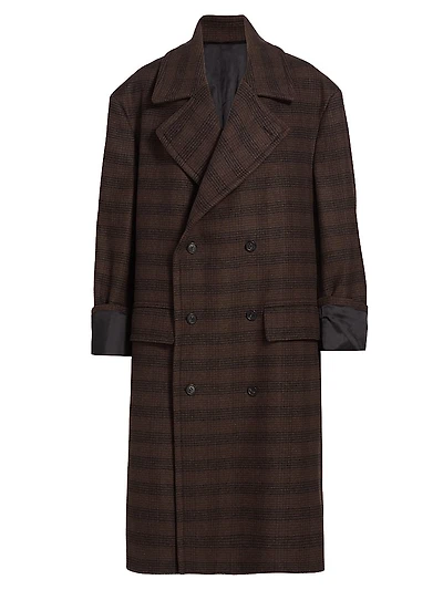 Check Wool-Blend Oversized Coat