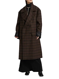 Check Wool-Blend Oversized Coat