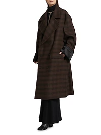 Check Wool-Blend Oversized Coat