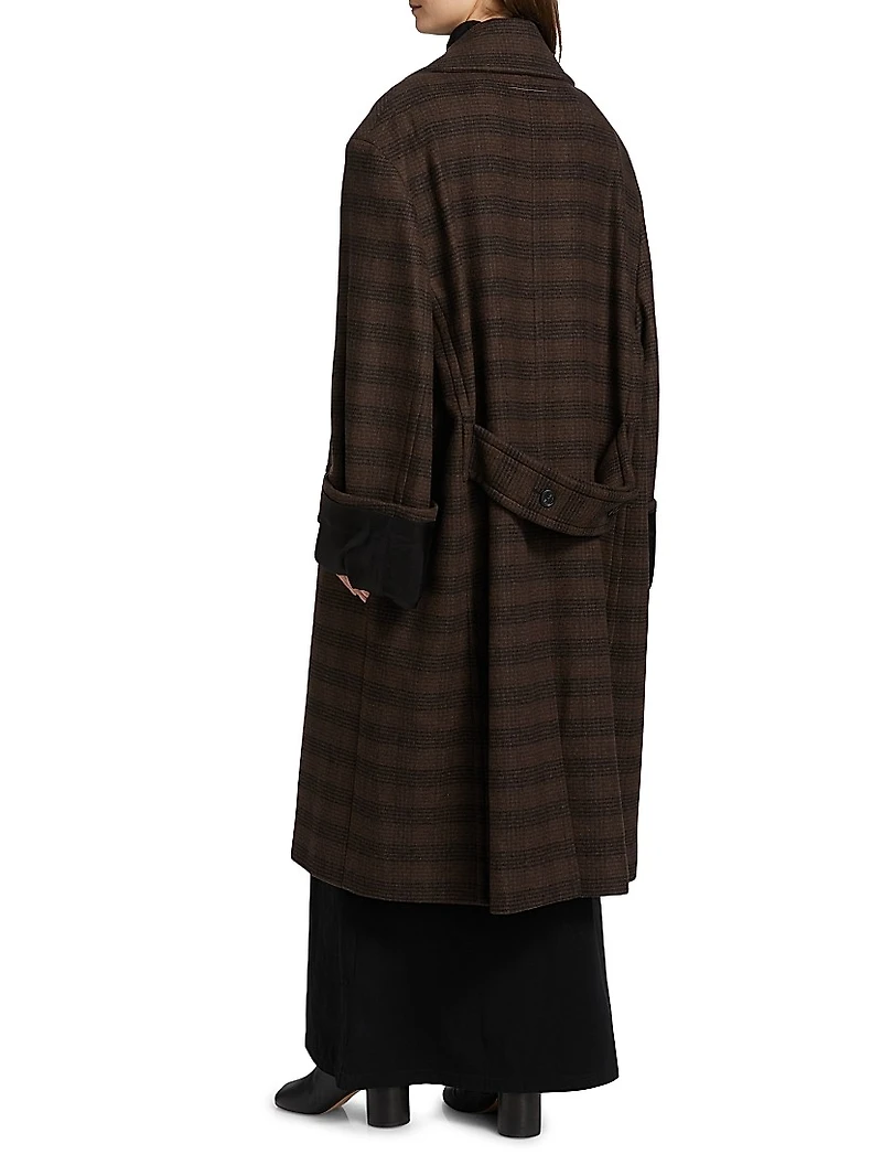 Check Wool-Blend Oversized Coat