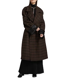 Check Wool-Blend Oversized Coat