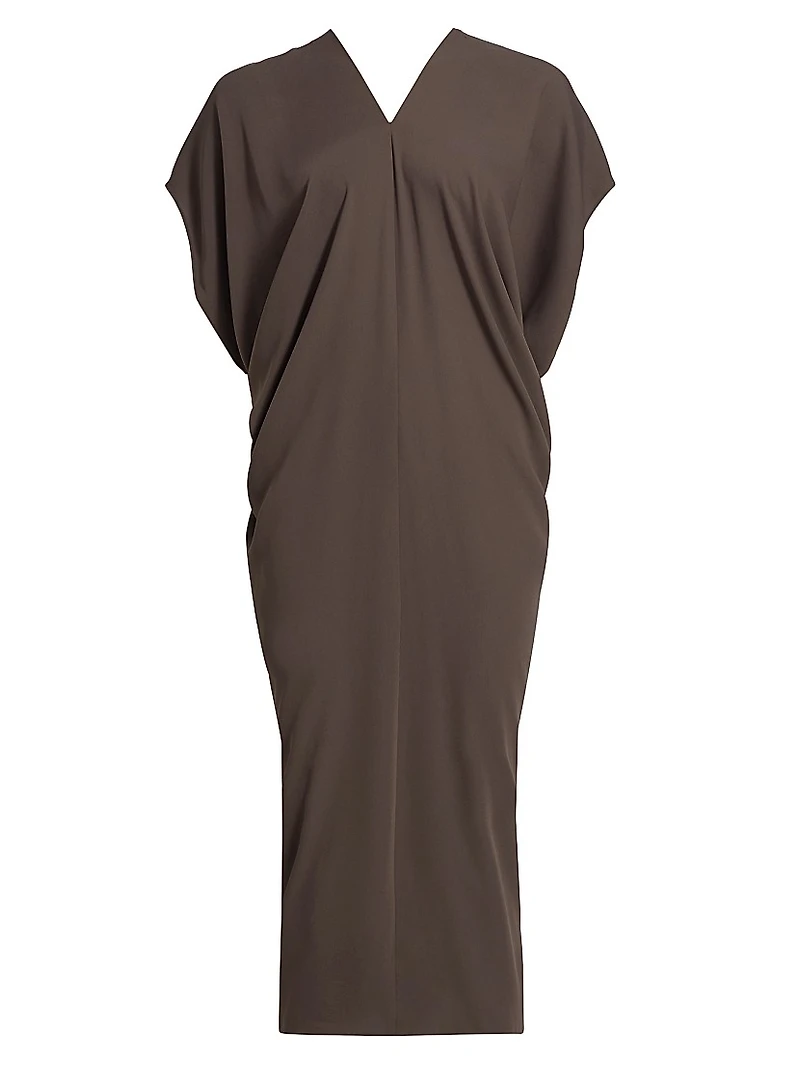 Draped V-Neck Midi-Dress
