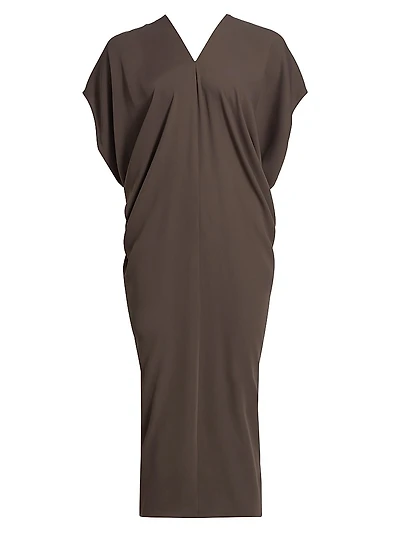 Draped V-Neck Midi-Dress