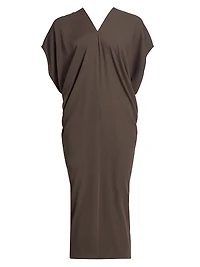 Draped V-Neck Midi-Dress