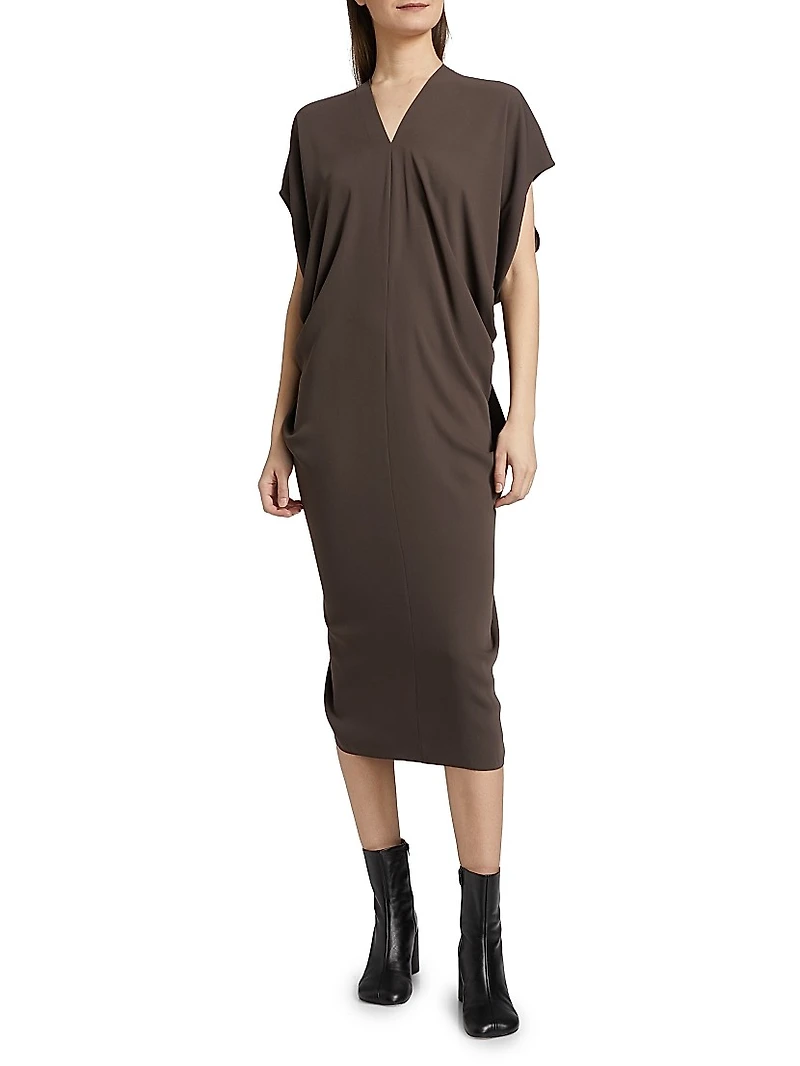Draped V-Neck Midi-Dress