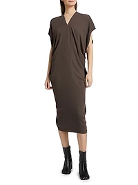 Draped V-Neck Midi-Dress