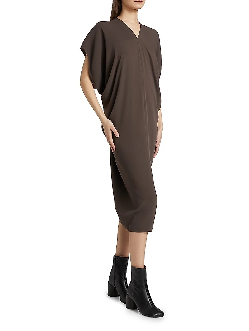 Draped V-Neck Midi-Dress