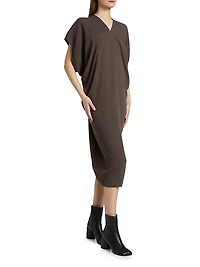 Draped V-Neck Midi-Dress