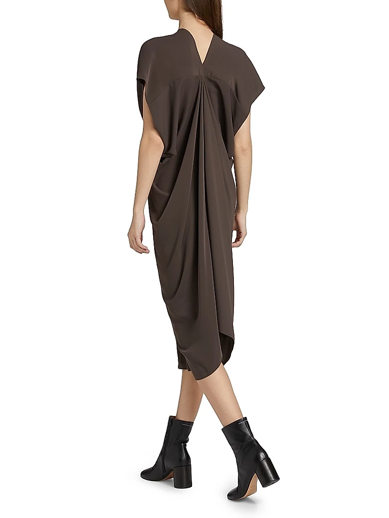 Draped V-Neck Midi-Dress