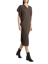 Draped V-Neck Midi-Dress