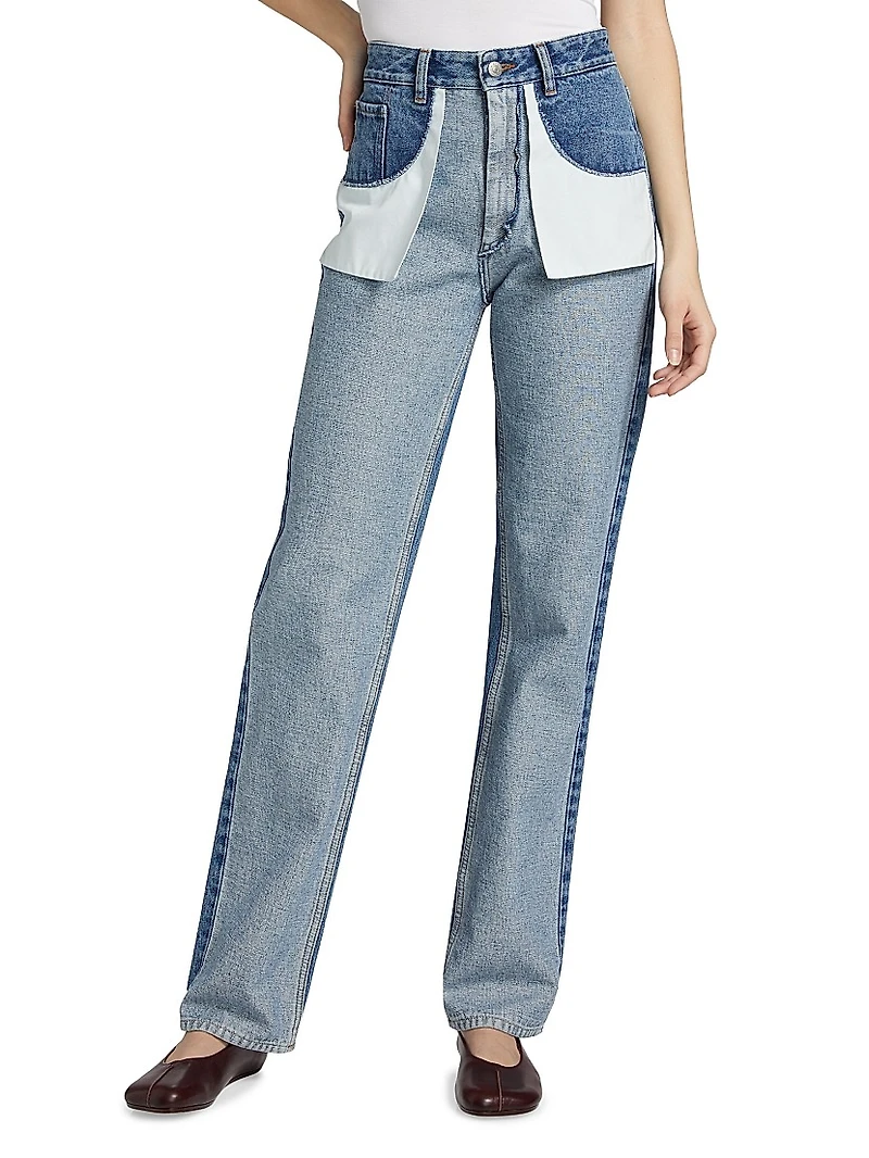 Reversed Five-Pocket Straight-Leg Jeans