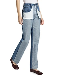 Reversed Five-Pocket Straight-Leg Jeans