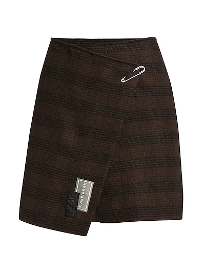 Check Wool-Blend Wrap Miniskirt