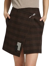 Check Wool-Blend Wrap Miniskirt