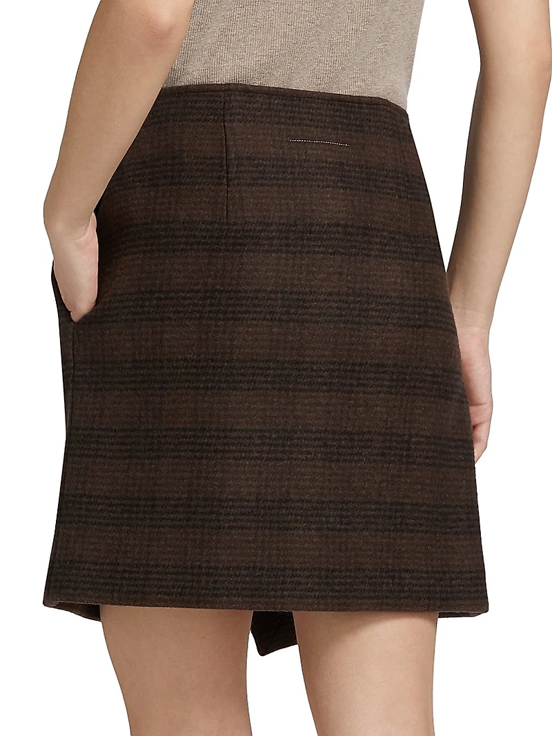 Check Wool-Blend Wrap Miniskirt