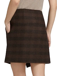 Check Wool-Blend Wrap Miniskirt
