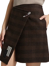 Check Wool-Blend Wrap Miniskirt