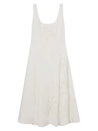 Elise Embellished Floral-Embroidered Linen A-Line Midi-Dress