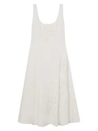 Elise Embellished Floral-Embroidered Linen A-Line Midi-Dress