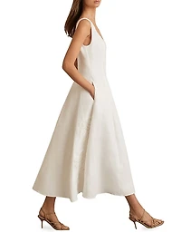 Elise Embellished Floral-Embroidered Linen A-Line Midi-Dress