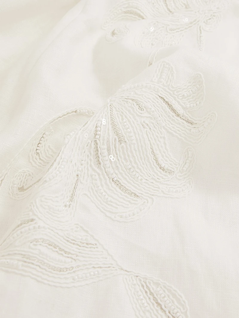 Elise Embellished Floral-Embroidered Linen A-Line Midi-Dress