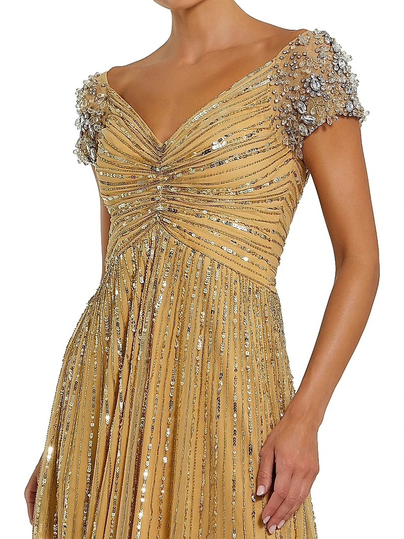 Embellished Mesh Fit & Flare Gown