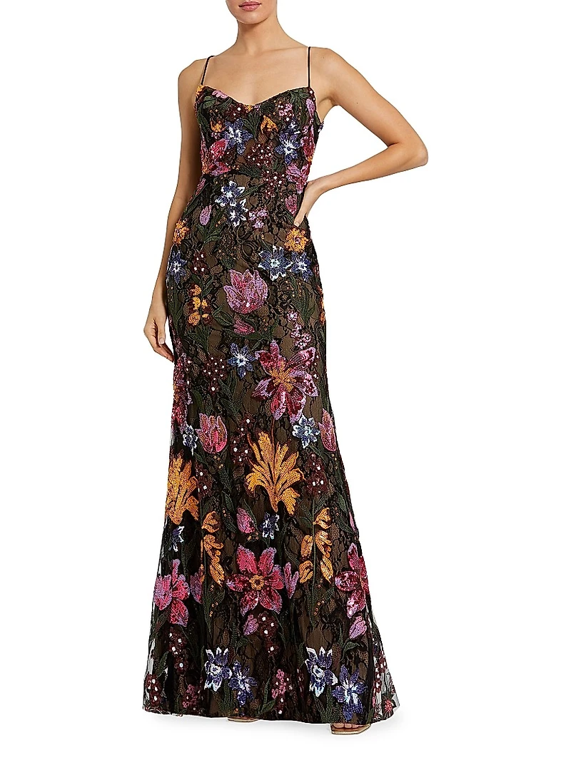 Embellished Floral Lace Sweetheart Gown