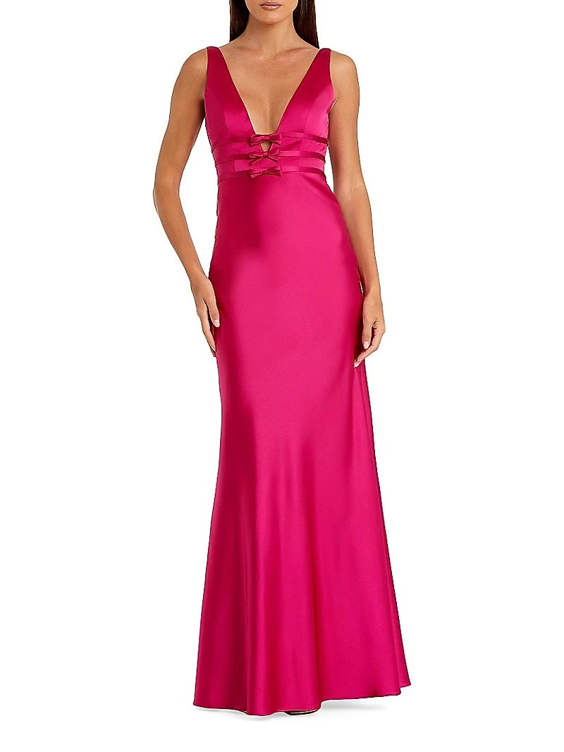 Prom Bow-Detailed Satin Sleeveless Gown
