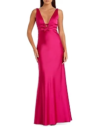 Prom Bow-Detailed Satin Sleeveless Gown