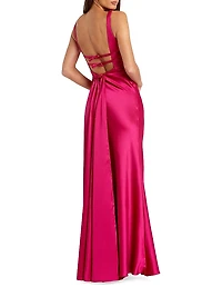 Prom Bow-Detailed Satin Sleeveless Gown