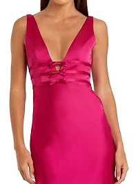 Prom Bow-Detailed Satin Sleeveless Gown