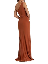 Ieena 1 Jersey One-Shoulder Tie-Waist Gown