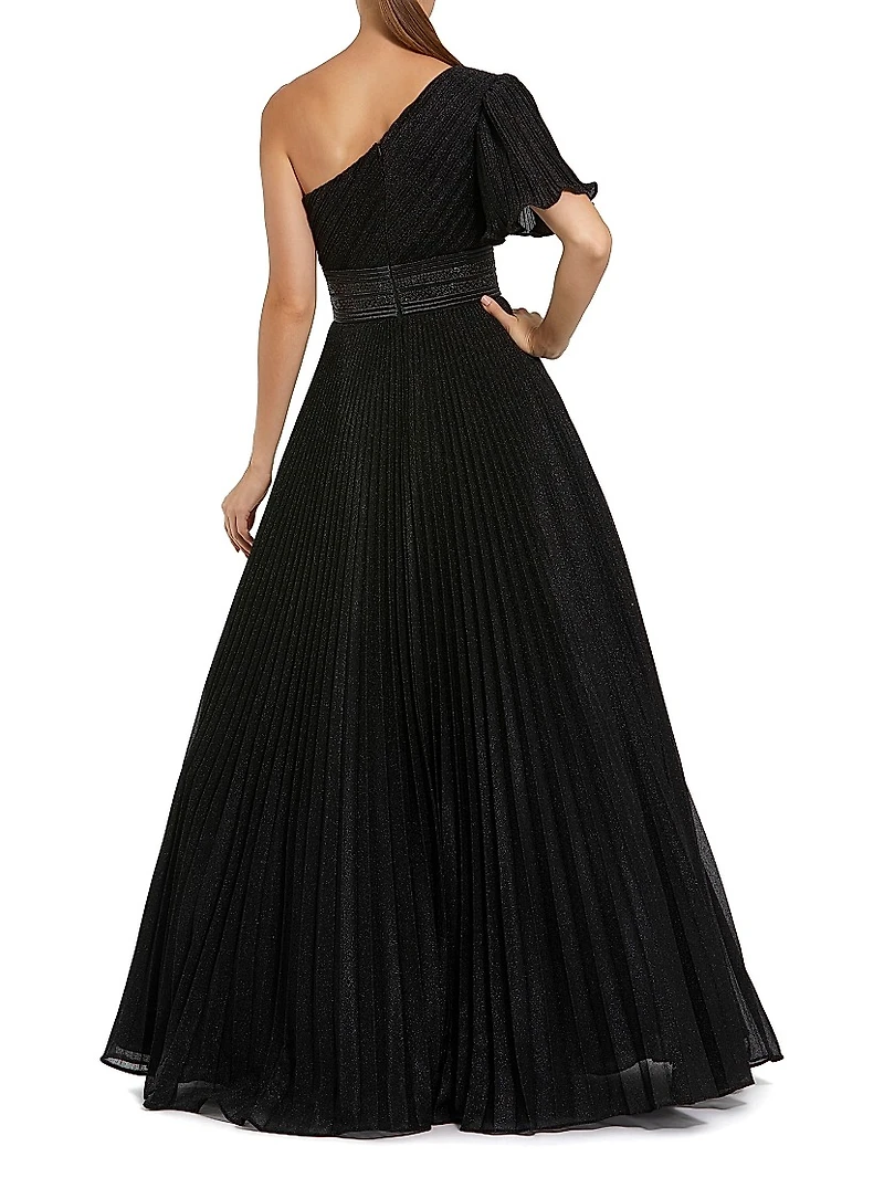 Ieena 1 Pleated Georgette One-Shoulder Gown