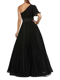 Ieena 1 Pleated Georgette One-Shoulder Gown