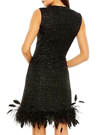 Ieena 2 Feather-Trimmed Tweed Sheath Midi-Dress