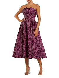 Ieena 2 Floral Bustier Strapless Midi-Dress