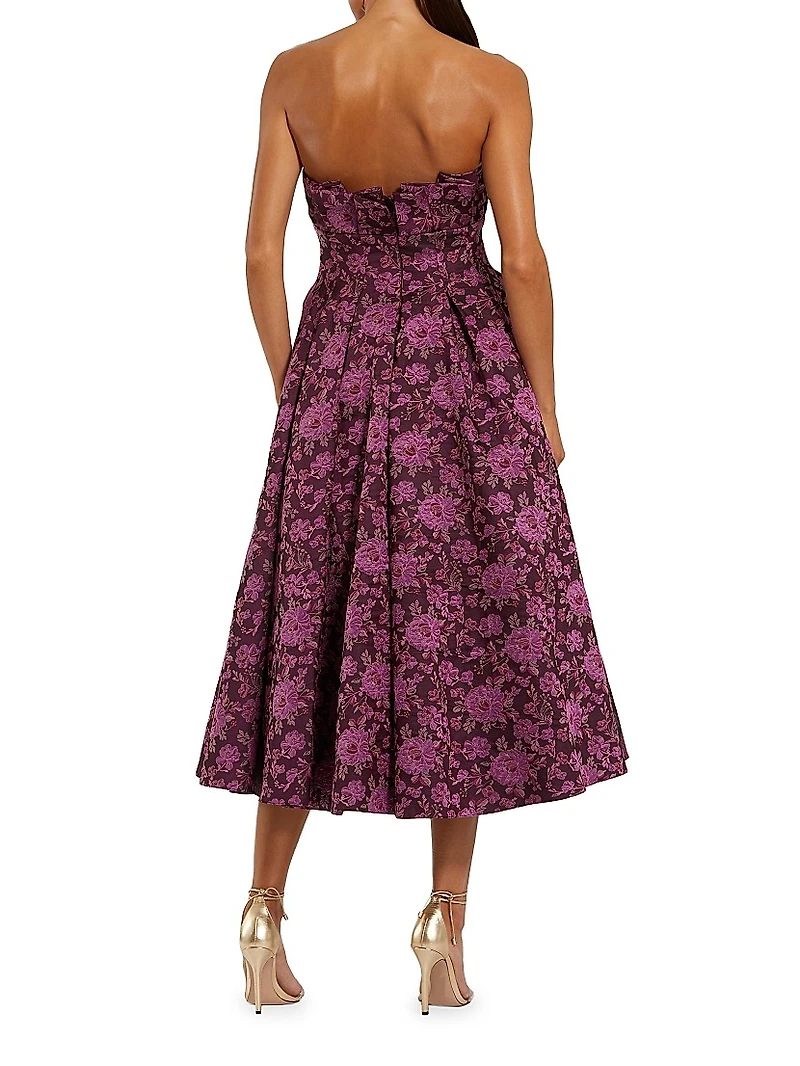 Ieena 2 Floral Bustier Strapless Midi-Dress