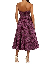 Ieena 2 Floral Bustier Strapless Midi-Dress