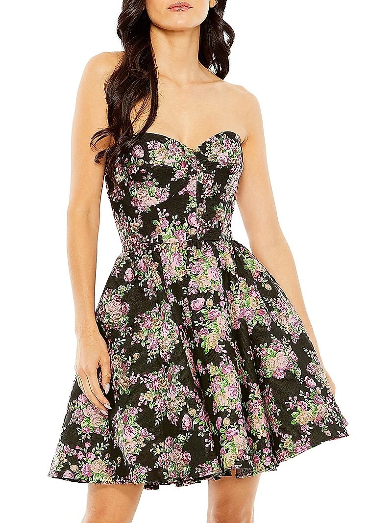 Ieena 2 Floral Brocade Strapless Minidress