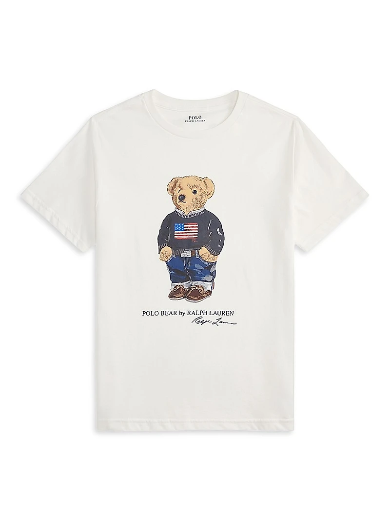 Little Girl's & Polo Bear American Flag T-Shirt