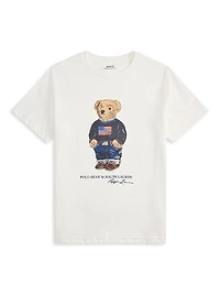 Little Girl's & Polo Bear American Flag T-Shirt