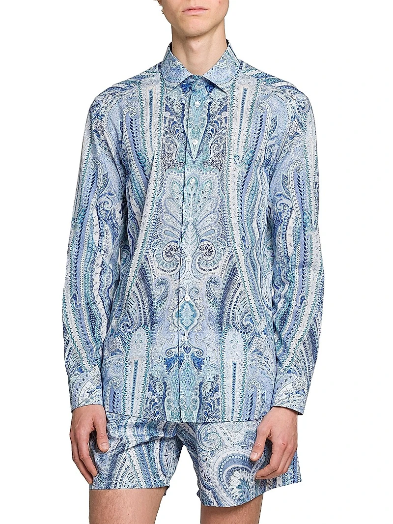 Paisley Cotton Button-Front Shirt