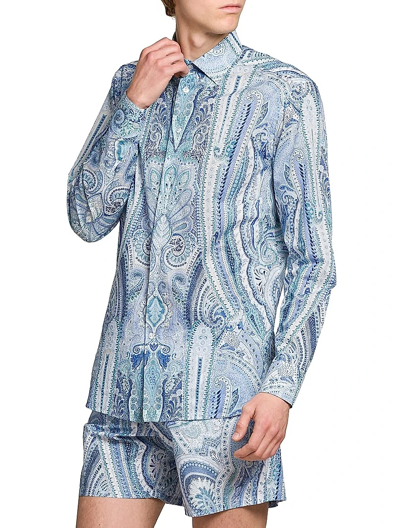 Paisley Cotton Button-Front Shirt