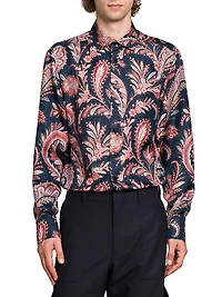 Paisley Silk Button-Front Shirt