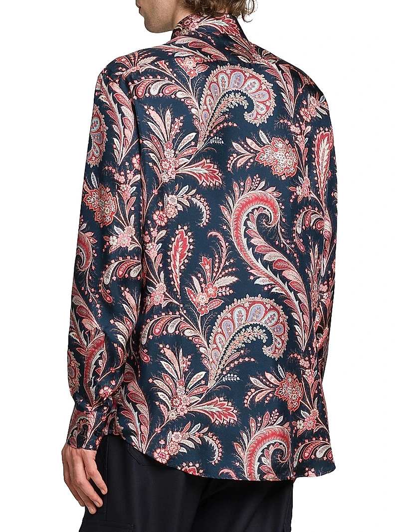 Paisley Silk Button-Front Shirt