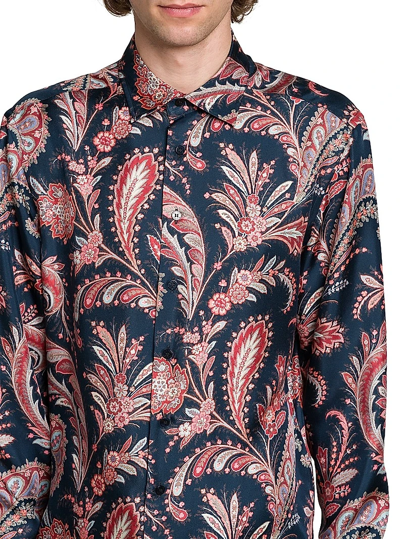Paisley Silk Button-Front Shirt